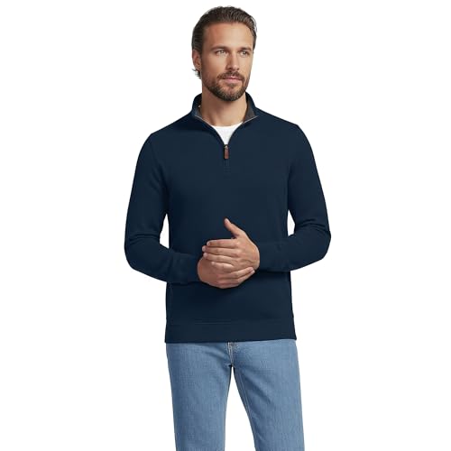 Lands' End Bedford Rib Quarter Zip Sweater - Large Radiant Navy