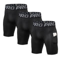 Men's Compression Shorts with Phone Pocket - Running Gym Yoga Athletic Tights, Summer Cool & Dry, Medium / Black Pack
