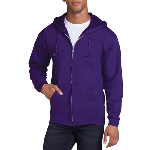 Men's Zip Up Hoodie Fleece Pullover with Kangaroo Pocket - Large / Purple