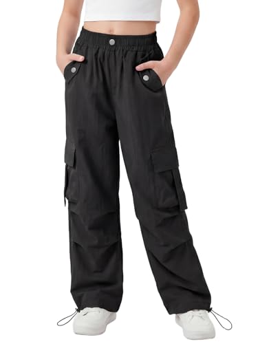 Girls' Cargo Pants Y2K Baggy Joggers with Elastic Waist 11-12 Years Black