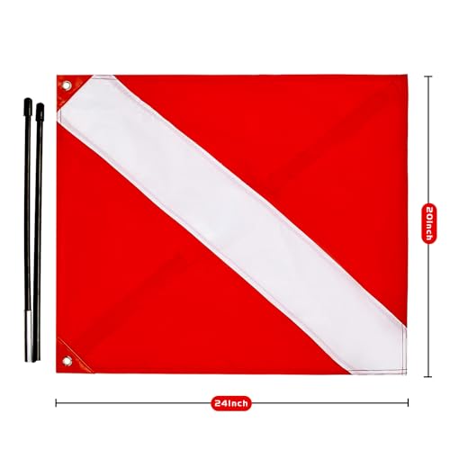 20 x 24 Inch Dive Flag for Boat with Removable Stiffening Pole - US Legal Diver Down Marker