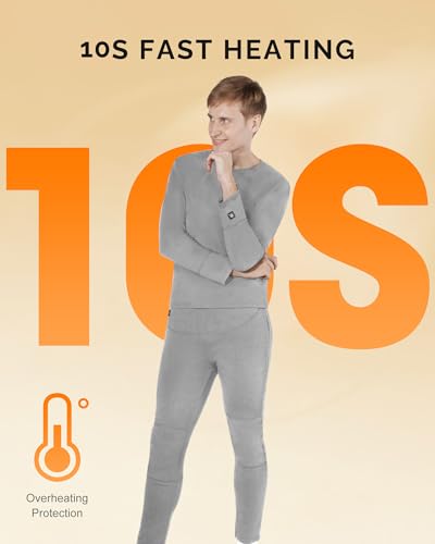 SAVIOR HEAT Men's Heated Long Johns Set 3X-Large Grey Rechargeable Thermal Underwear, 13H Warmth