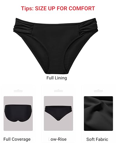 Women's Low Rise Full Coverage Bikini Bottoms - Medium Black