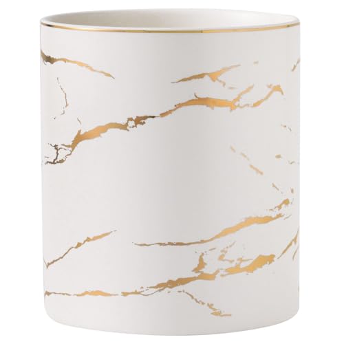 7.2-Inch Marble Utensil Holder - Large White & Gold Kitchen Organizer