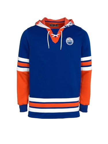 Edmonton Oilers Unisex Lace-Up Hockey Hoodie - Large Blue Recycled Fabric