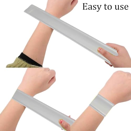 Silver Reflective Snap Wristbands - High Visibility Safety Bands, 6 Pack