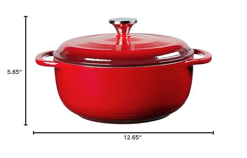 Lodge 4.5 Qt Enamel Cast Iron Dutch Oven - Red, Moisture-Locking & Even Heat