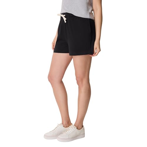 Large Black Hanes Women's Essential Drawstring Cotton Shorts - Comfortable & Adjustable