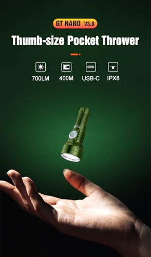Mini Keychain Flashlight 700 Lumens with USB-C Charging - Green - NANO V3