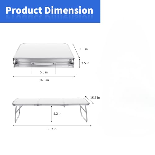 Mini Folding Camping Table 35.2 Inch Portable Outdoor Picnic Table - White / 3 ft