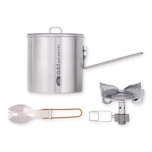 GSI Outdoors Glacier Stainless Camping Cookset with Pot, Frypan, Cups & Bowls