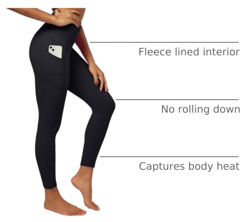 IUGA Fleece Lined Leggings Women Thermal Winter Pants with Pockets - Small Black