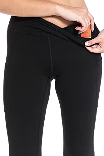 High Waist 7/8 Leggings for Women with Pockets - Large Black Workout Yoga Pants