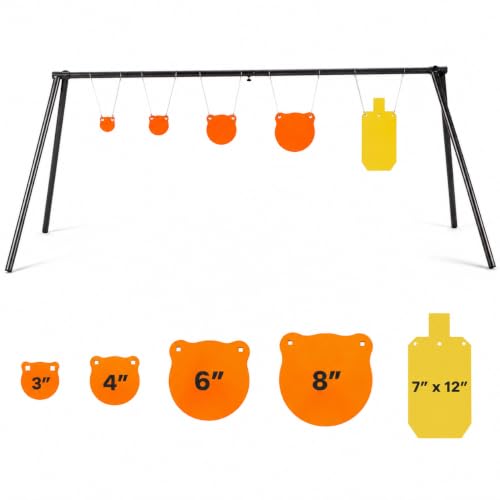 A- 1/2" Thick AR500 Target System with Stand & Gong Targets - Heavy Duty Shooting Practice for Rifle & Pistol