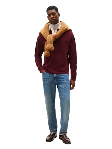 Tommy Hilfiger Men's Medium Weight Rugby Pullover with Embroidered Crest - Deep Burgundy