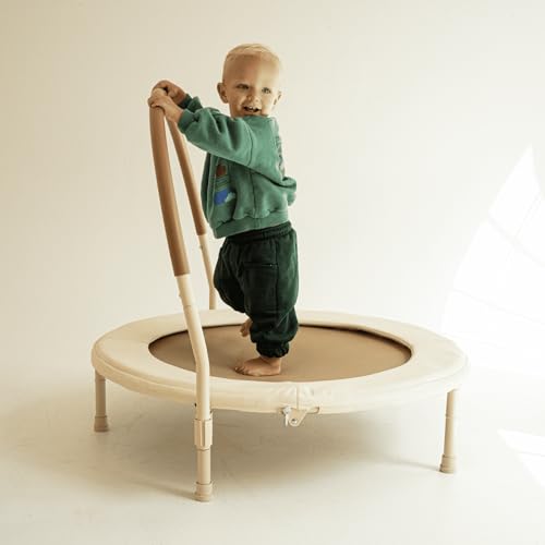 Beige 36-Inch Kids & Toddler Indoor/Outdoor Mini Trampoline with Removable Handle