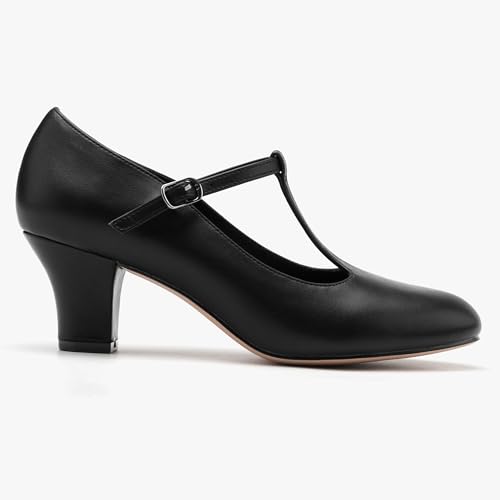 Stelle 2.5 Inch T-Strap Character Shoes for Women - Black, 8