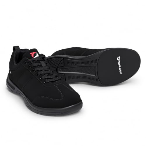 Men's Bowling Shoes Microfiber Lace-Up with Dual Sliding Soles - Black, Size 9
