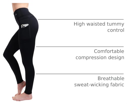 CompressionZ Women's High Waisted Compression Leggings with Pockets - Black, Large