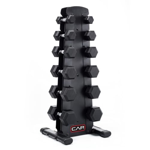 Rubber Coated Dumbbell Set with Vertical Rack - 100, 150, 210 lbs Options