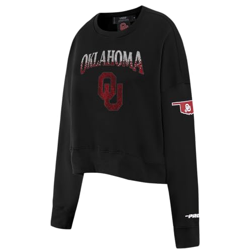 Oklahoma Sooners NCAA Women's Cropped Crewneck Sweatshirt with Crystal Logo - Medium, Black
