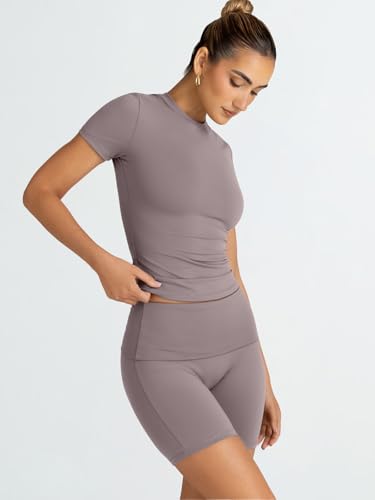 Women's 2-Piece Workout Short Set - Summer Activewear, Coffee Grey, Small
