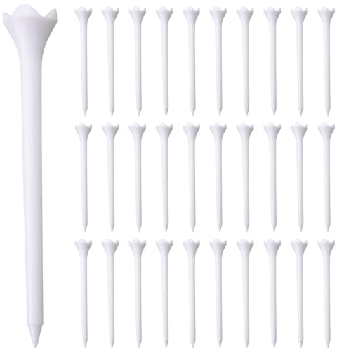 Plastic Golf Tees 3-1/4 Inch White Pack of 30 - High Visibility, Promotes Longer Drives