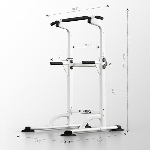 White Power Tower Pull Up Bar & Dip Station - Multi-Function Home Gym