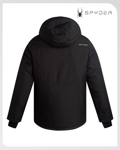 Spyder Men's Medium Black Waterproof Winter Coat with Hood & Fleece Lining