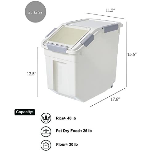 HANAMYA 2-Pack 40 lb (25 Liter) Rice & Grain Storage Containers with Measuring Cups, BPA-Free, White