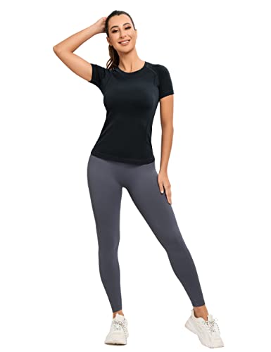 MathCat Women's Compression Workout Shirts Black & White XL - Soft Seamless Gym Top for Running