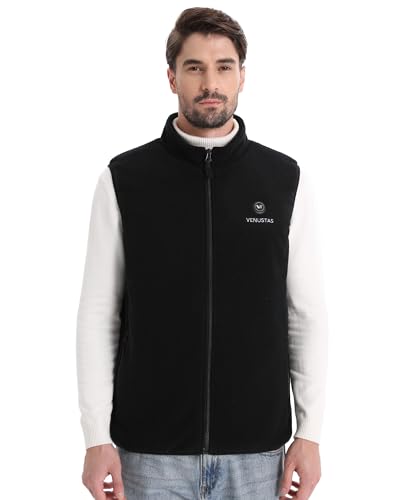 Venustas Men's Heated Fleece Vest Black Large with 6 Heating Zones & Battery