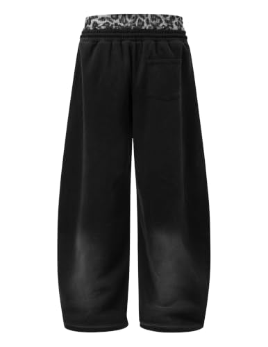 Aelfric Eden Washed Leopard Double Waist Baggy Sweatpants for Men & Women - Medium Black
