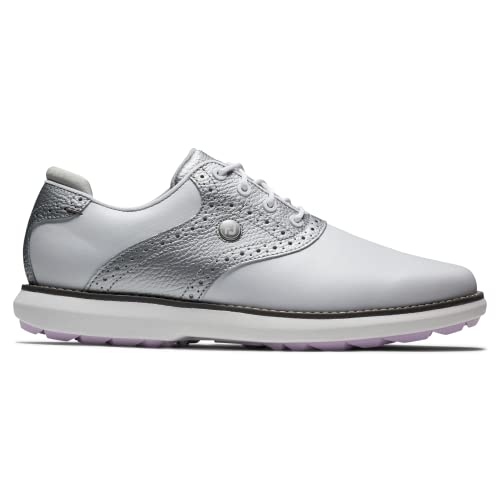 FootJoy Women's Traditions Spikeless Golf Shoe - White/Silver 8 - Previous Season Style