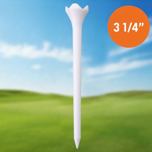 Plastic Golf Tees 3-1/4 Inch White Pack of 30 - High Visibility, Promotes Longer Drives