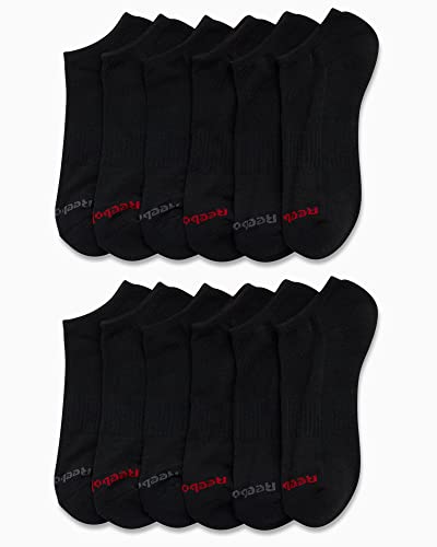 Reebok Men's Low Cut Socks 6 Pairs Black Cushioned Moisture Wicking Athletic