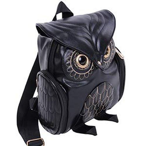 WYSBAOSHU Fashion Owl Backpack Small Casual Daypack for Women Pu Leather Mini Bag (Black)