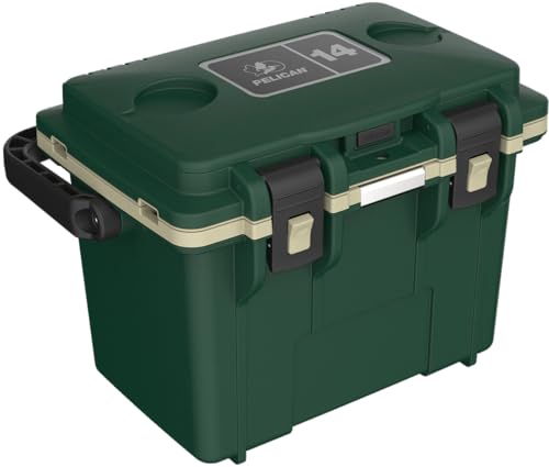 Pelican 14 Quart Cooler with Handle & Accessories - Hunter Green/Tan