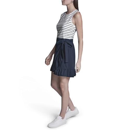 Women's Knit Sleeveless Cotton Striped Dress - Small Black White