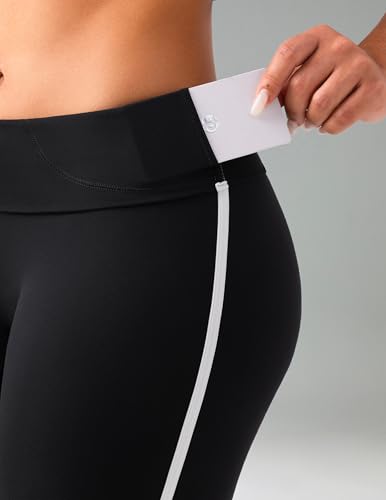 High Waist Yoga Leggings with Contrast Trim - Black, Large, 25" Inseam