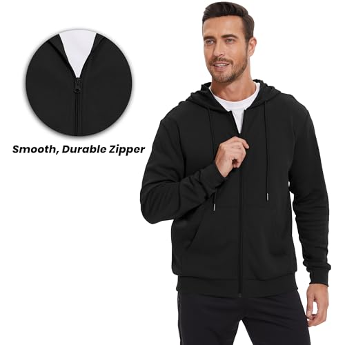 Men's Lightweight Zip-Up Hoodie Jacket - Regular & Tall Sizes, Black, X-Large