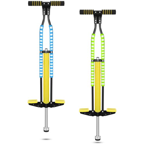 Leitee 2 Pack Foam Pogo Sticks for Teens & Adults, Blue & Green, Supports 80-160 lbs