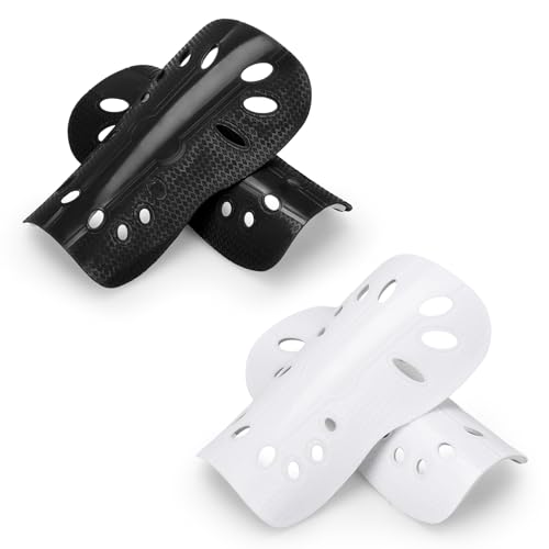 Soccer Shin Guards for Youth & Adults - Black & White, Small, Breathable & Lightweight