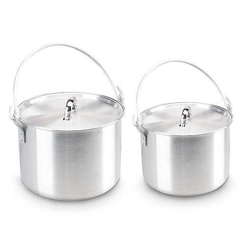 Lightweight Aluminum Camping Pot Set with Lid & Folding Handle - 4L, 8L, 12L Variations