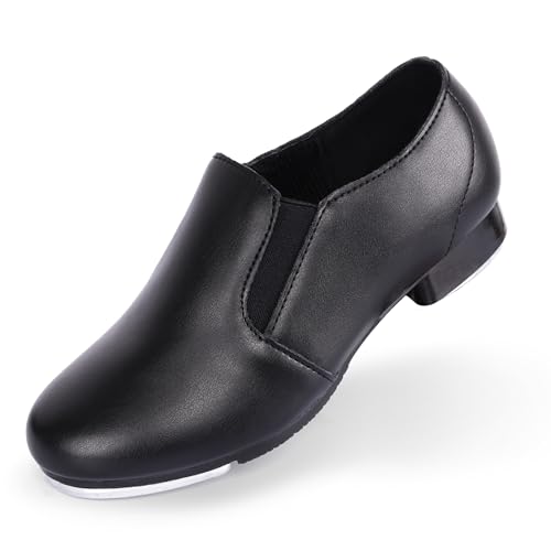 Unisex Child Double Elastics Tap Shoes for Girls and Boys - Black, 2 Little Kid