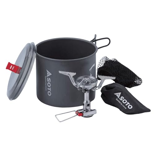 SOTO Amicus Camping Stove w/ Igniter & New River Pot - Windproof, Shock-Resistant, Portable