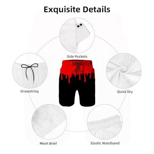 Mens X-Large Red Drips Swim Trunks with Mesh Lining Quick Dry Beach Shorts