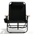 Night Black Portable Camping Chair with 5-Position Recline & Wooden Armrests