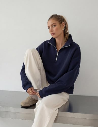 Women's Navy Quarter Zip Fleece Pullover Sweatshirt - Medium Fit