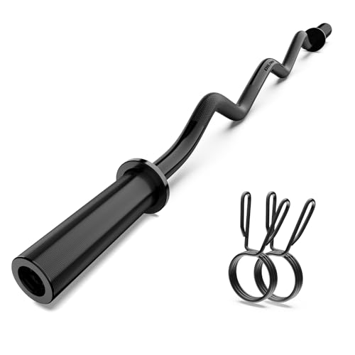 DILANL Olympic EZ Curl Barbell Bar - 47 Inch Black Weightlifting Bar